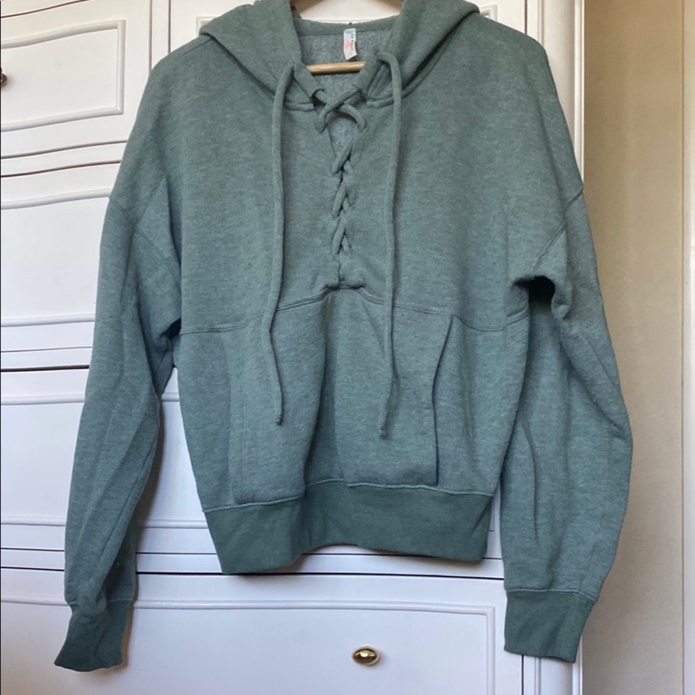 Free People Movement Green Lace-Up Hoodie